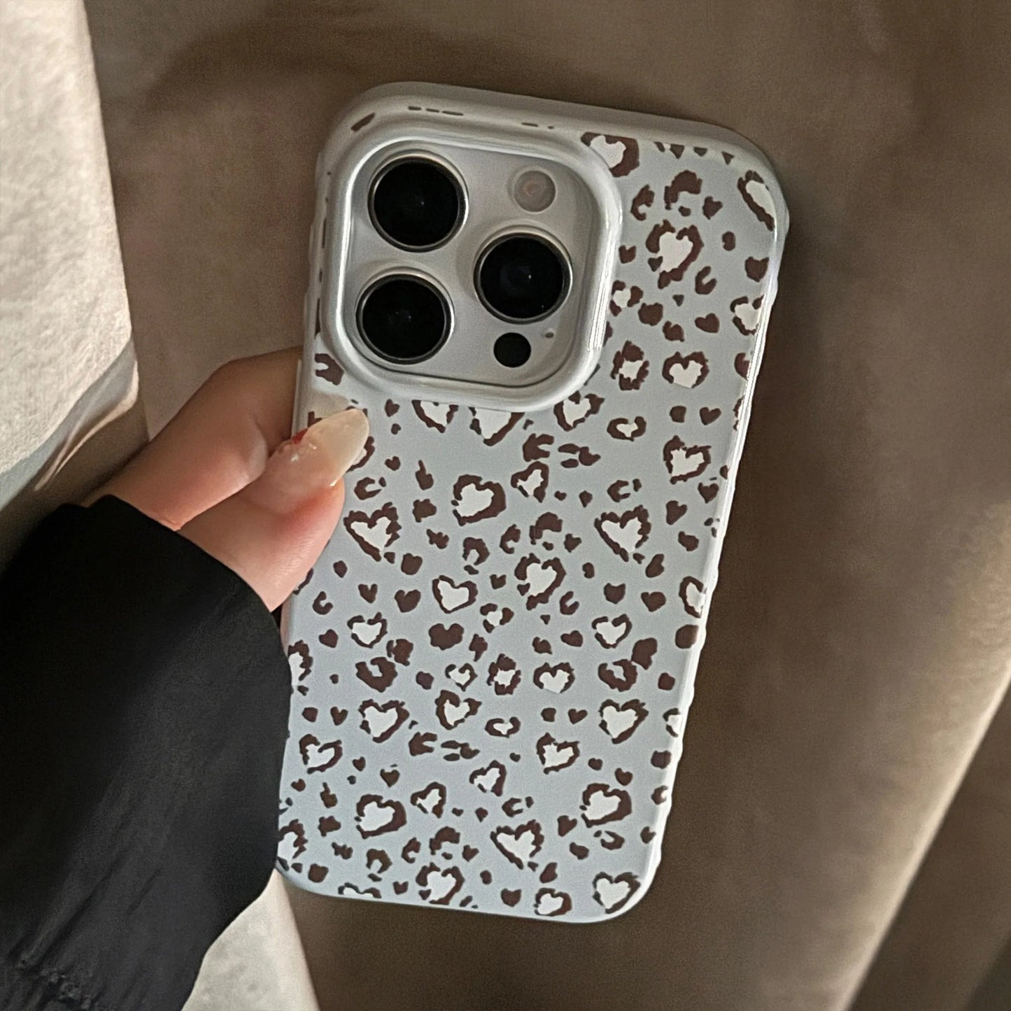 Stylish Retro Blue Leopard Print Love Heart Soft Phone Case For iPhone