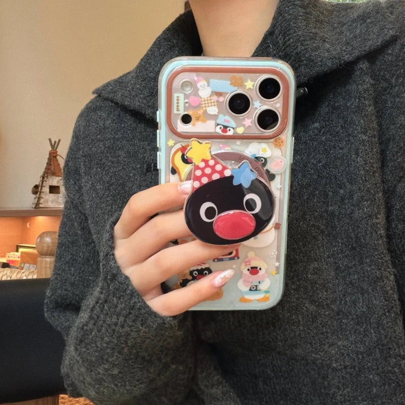 Kawaii Cartoon Penguin Magnetic Bracket Phone Case For iPhone