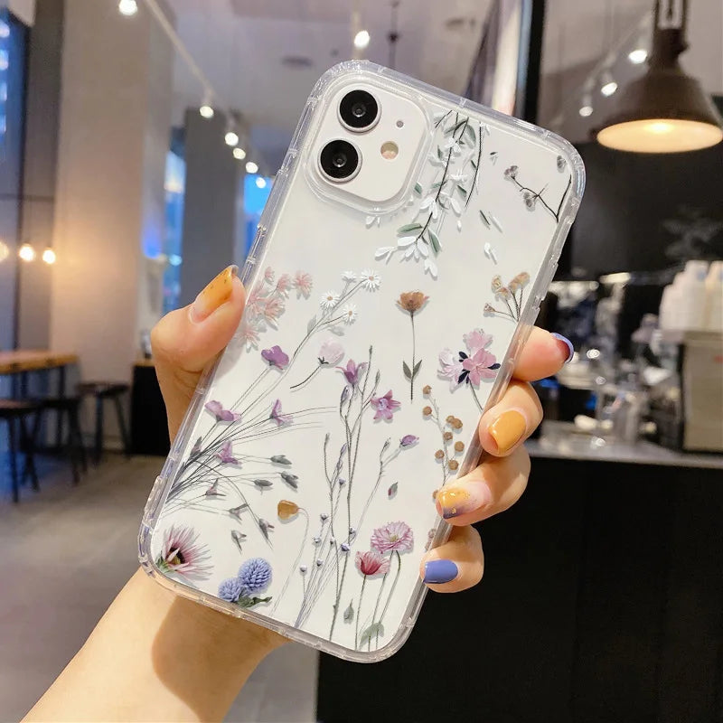 Flower Phone Case Soft Silicone Transparent Cover For iPhone