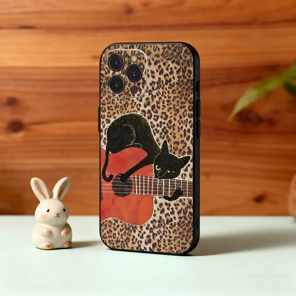 Cute Art Cat iPhone Case – Soft Black Silicone Cover