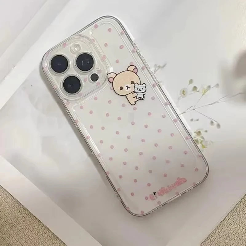 Cartoon Cute Easy Bear Pink Polka Dots Phone Case For iPhone