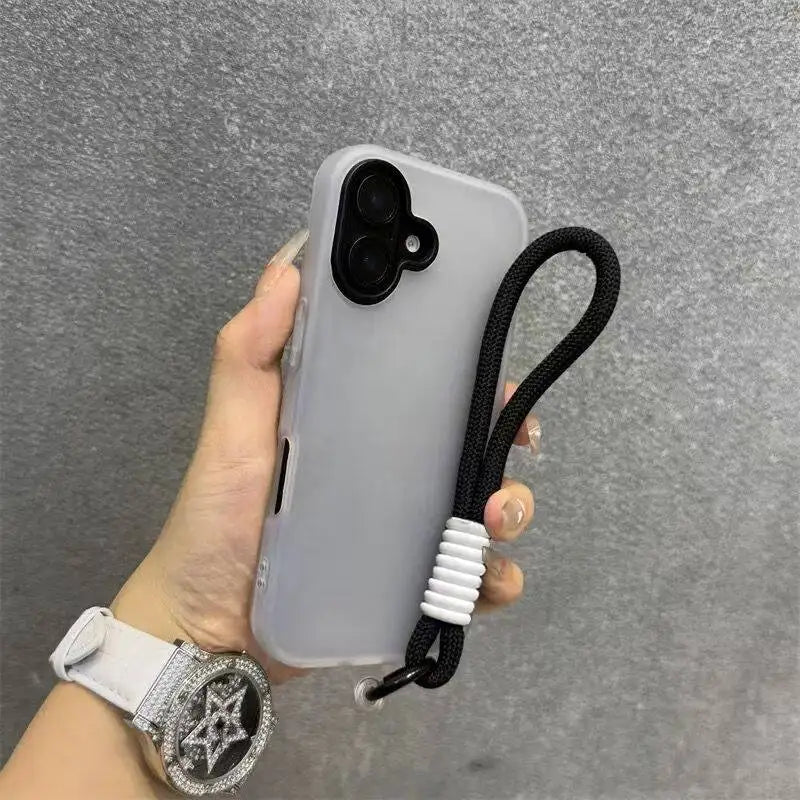 Soft Matte Candy Transparent Phone Case For iPhone Hand Wrist Strap Lanyard Cover
