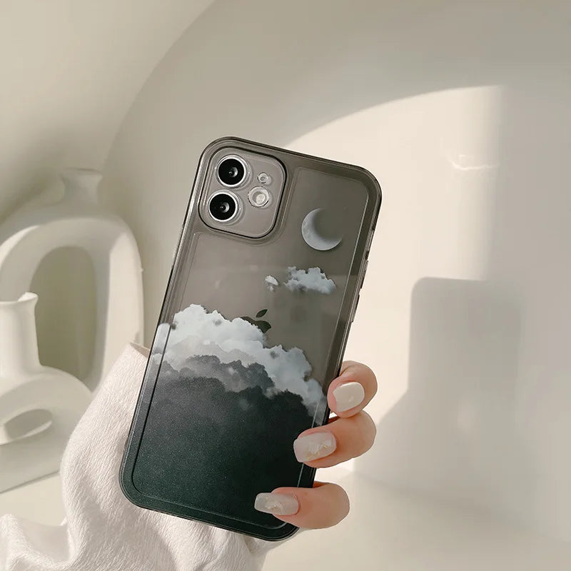 Moon Night Cloud Scenery Transparent Phone Case For iPhone