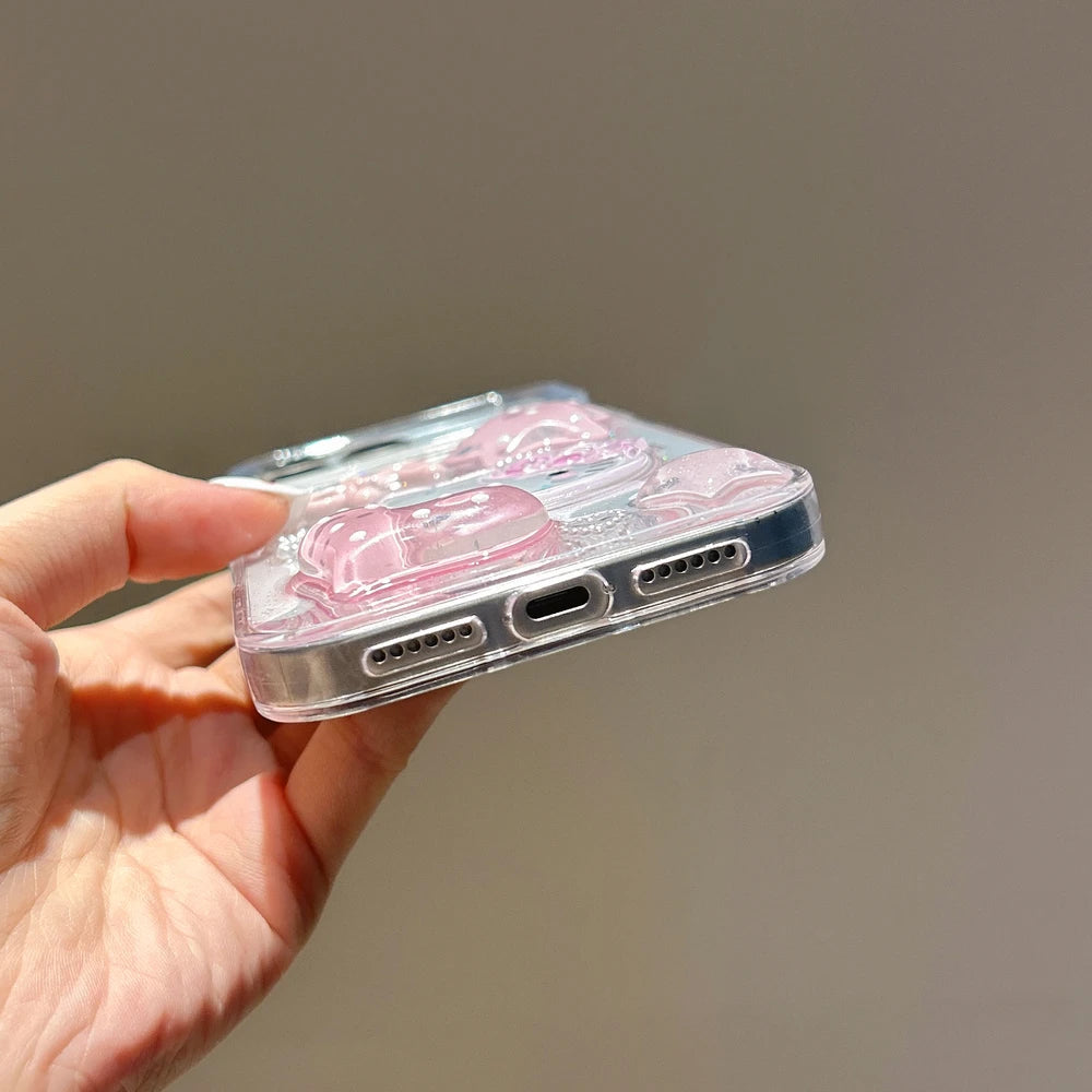Sanrio Hello Kitty 3D Cute Cartoon bling bling Glitter Transparent Phone Case For iPhone