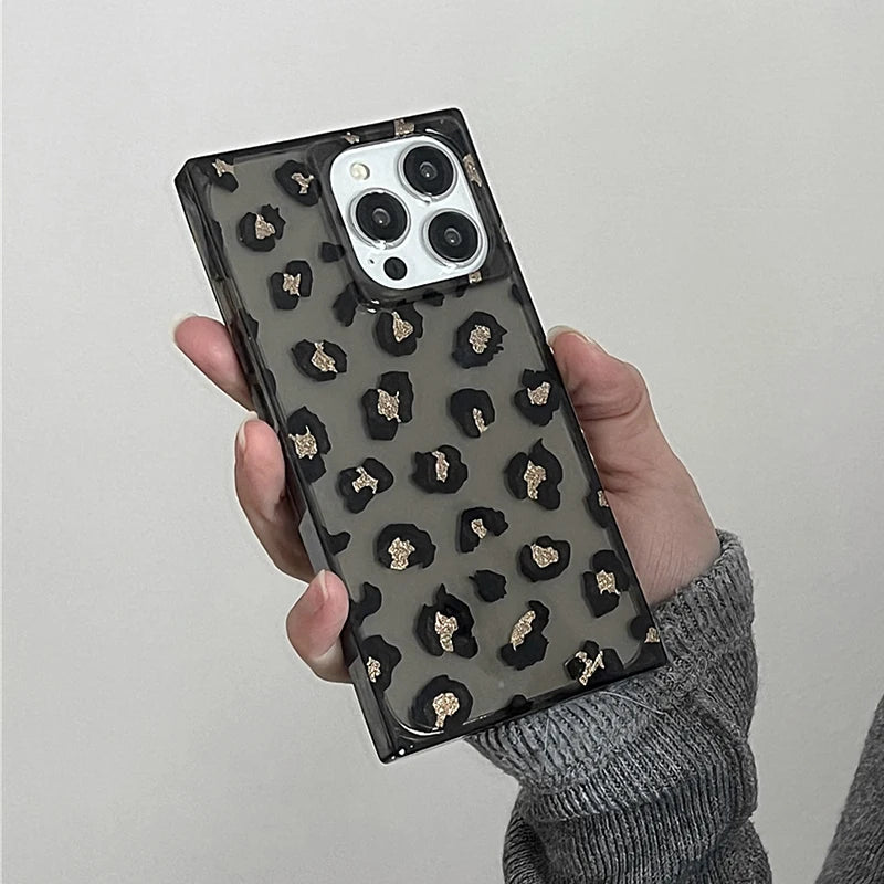 Fashion Black Glitter Leopard Pattern Phone Case