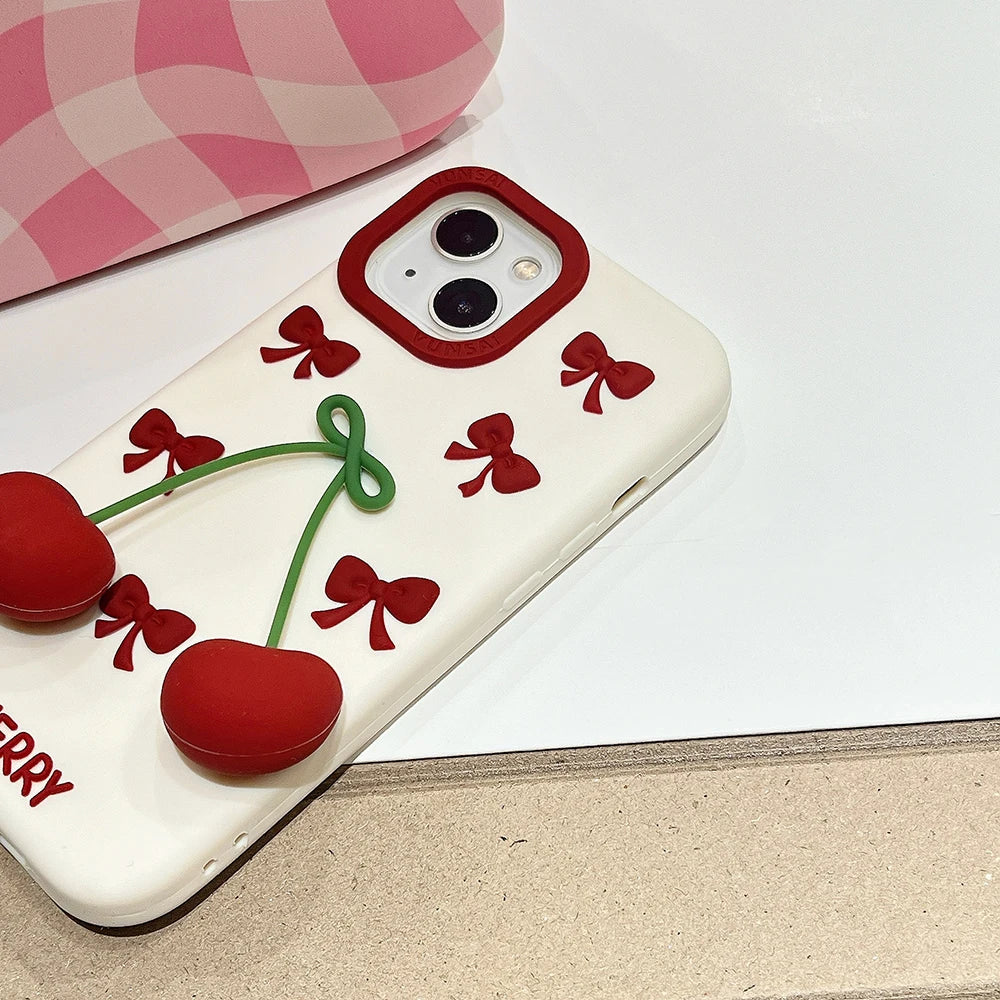 3D Bow Cherry Pendant For iPhone