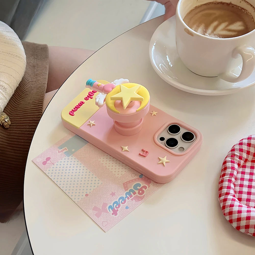 Cartoon Moon Star Magic Wand Bracket Soft Silicone Phone Case