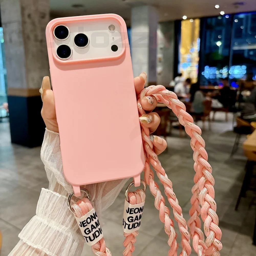 For iPhone Lanyard Case Crossbody Knit Lanyard Candy Soft Phone Cover iPhone