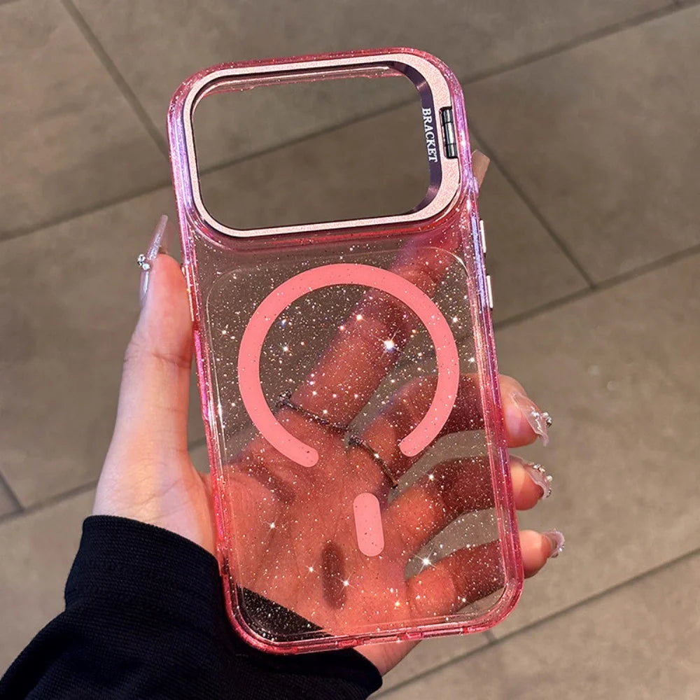 Hot Sales Jelly Glitter Lens Stand Magnetic Phone Case For iPhone
