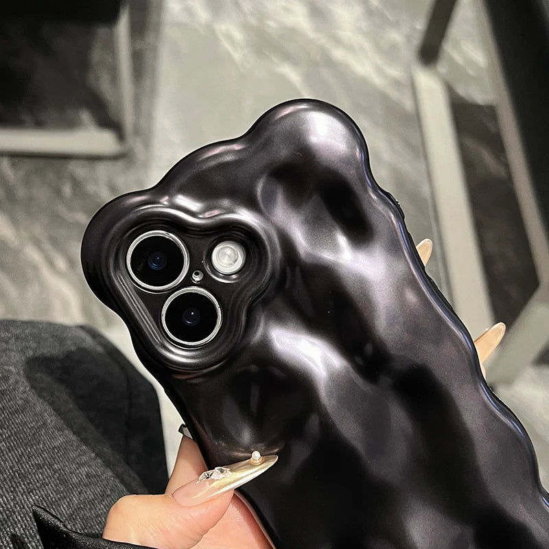 Stylish Matte Black 3D Curly Wave Texture Back Cover Case For iPhone