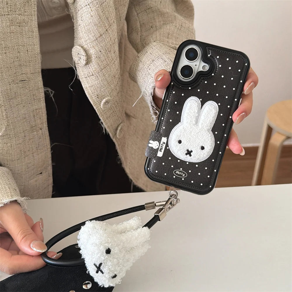 Winter Plush Rabbit Fashion Leather Polka Dot Phone Case For iPhone