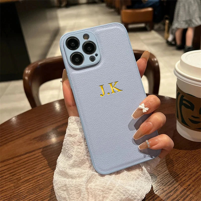 Personalized Phone Case For iPhone Luxury PU Leather Customized Initials Name Gift Cover