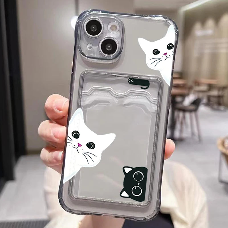 Cute Black Cat Transparent Phone Case For iPhone