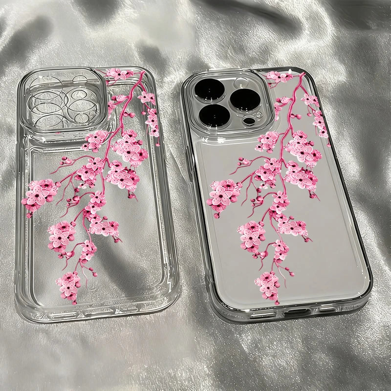 Elegant Pink Sakura Cherry Blossom Branch Pattern Phone Case For iPhone