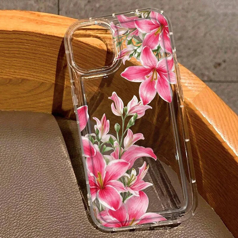 Cherry Flower Print Clear Case For iPhone Stylish Shockproof Soft Cover