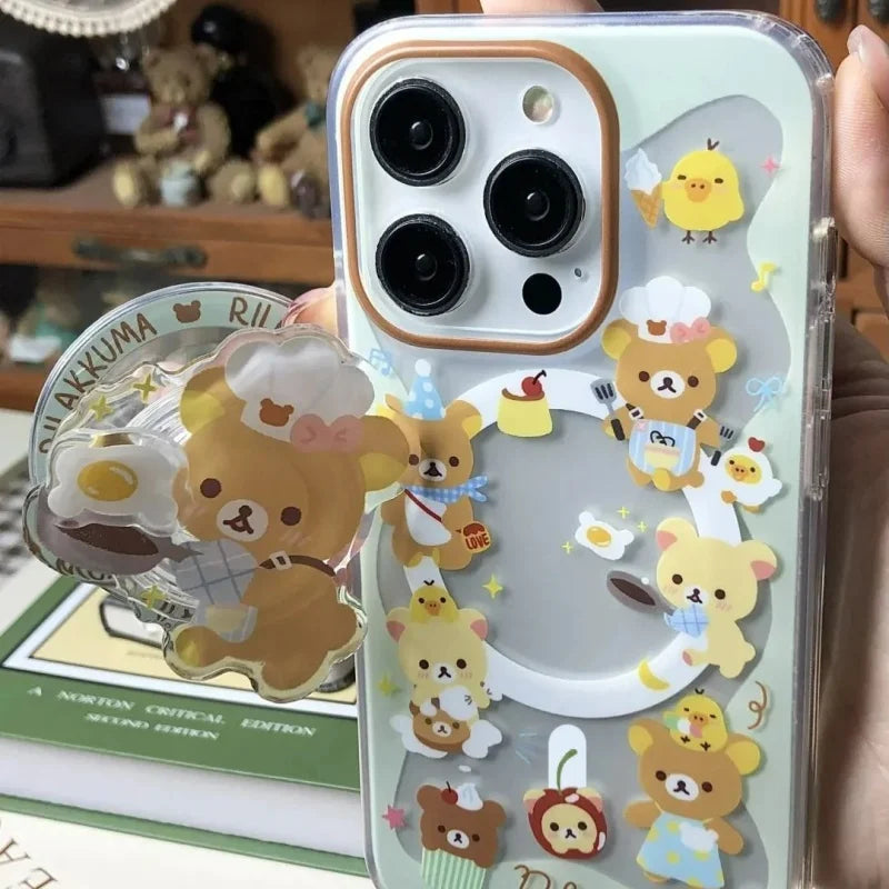Magnetic painted rice cooking easy bear phone case with magnetic bear holder For iPhone