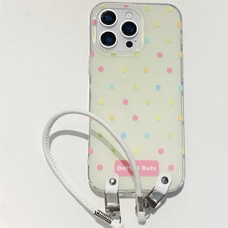 Fashion Colorful Polka Dot Phone Case With Wrist Stra For iPhone