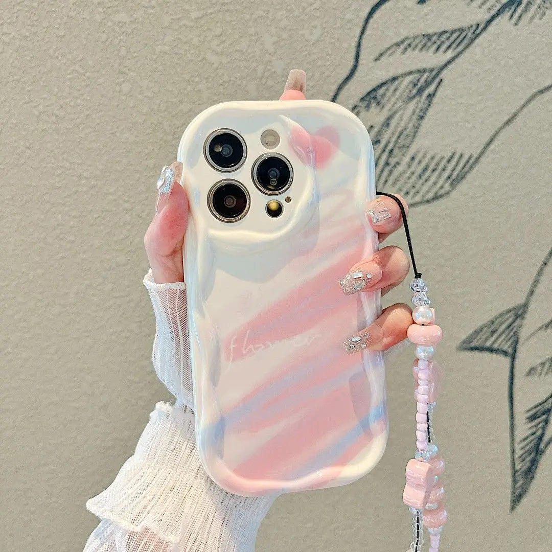 Phone Case For iPhone Back Cover Flower Bracelet Wrist Chain Strap