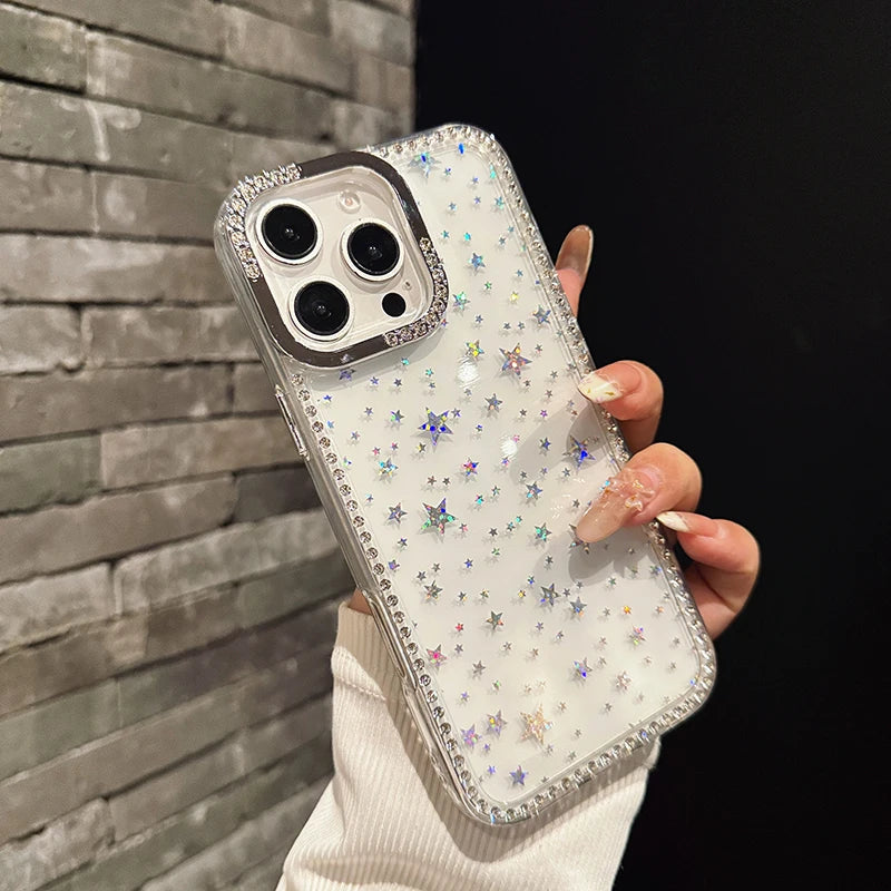 Fashion Bling Glitter Diamond Star Transparent Phone Case