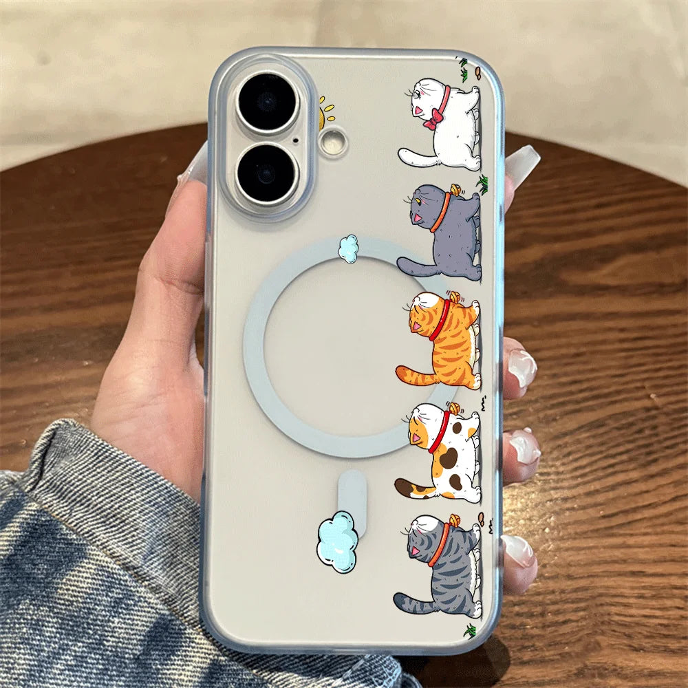 Hanging Cat Cloud Sun Print Magnetic Phone Case For iPhone