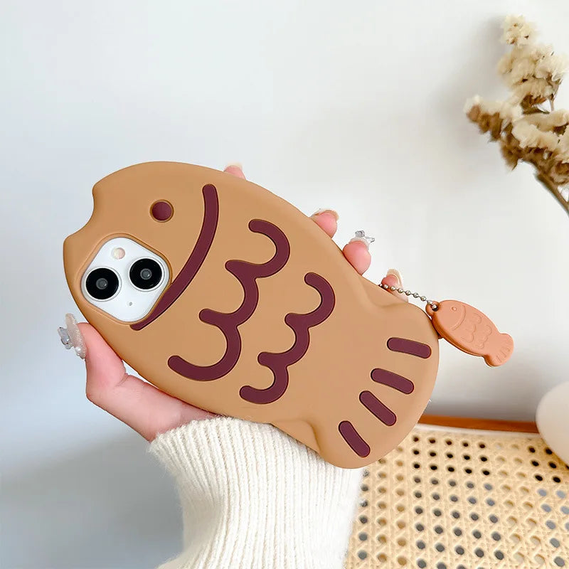 Cute Cartoon Animal 3D Taiyaki Fish Silicone Phone Case For iPhone