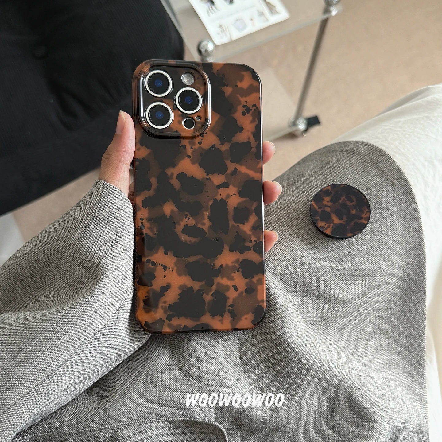 Stylish Dark Color Tortoiseshell Amber Soft Glossy Cover Case For iPhone