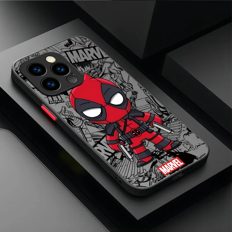 Cute Marvel Spider Man Iron Man Matte Phone Case For iPhone