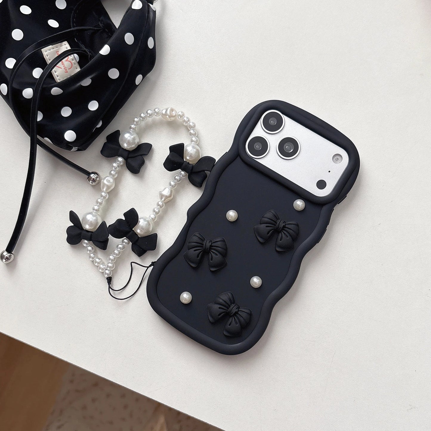 Korean 3D Bowknot Pearl Silicone Phone Case For iPhone
