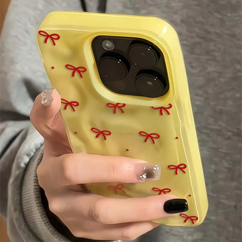 Red Bow Dots Folds Texture Phone Case