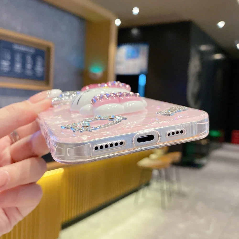 3D Cute Cartoon Glitter iPhone Case with Sparkle Design