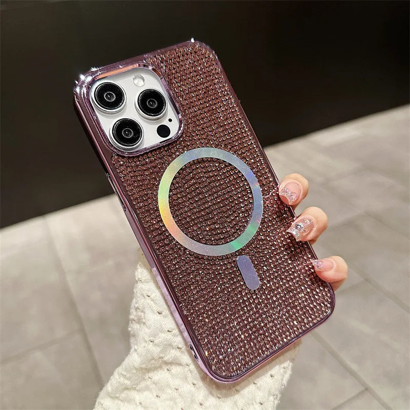 Luxury Glitter Solid Color Diamond Plating Magnetic Phone Case For iPhone