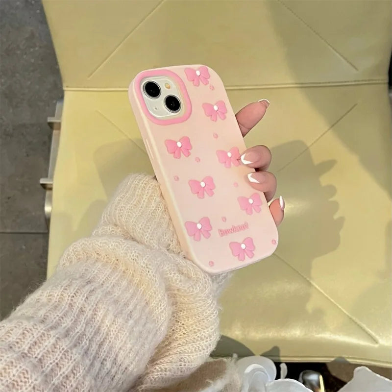 Cute Cartoon Mobile Pearl Pink Bow Phone Case For iPhone