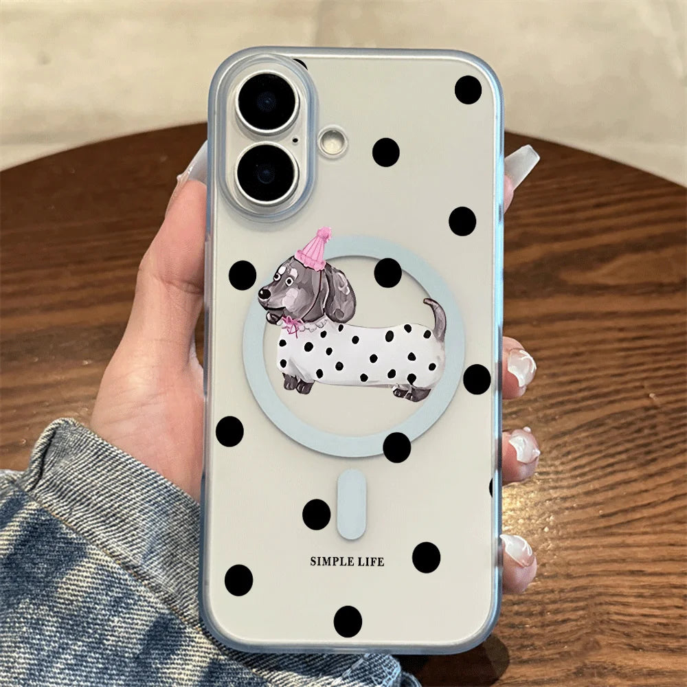 Dot Dachshund Letter Print Wireless Charging Phone Case For Magsafe iPhone