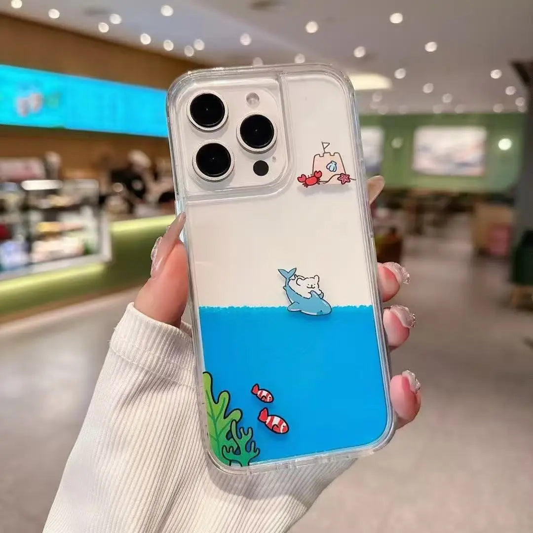 Coconut Tree Surfing Shark Line Dog Phone Case