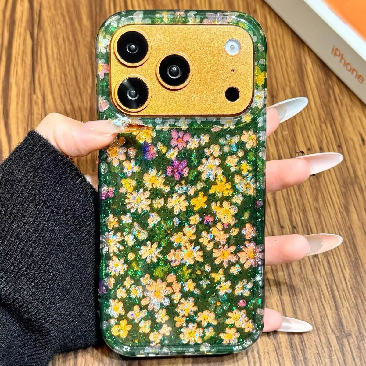 Glitter Shiny Oil Painting Flowers Phone Case For iPhone