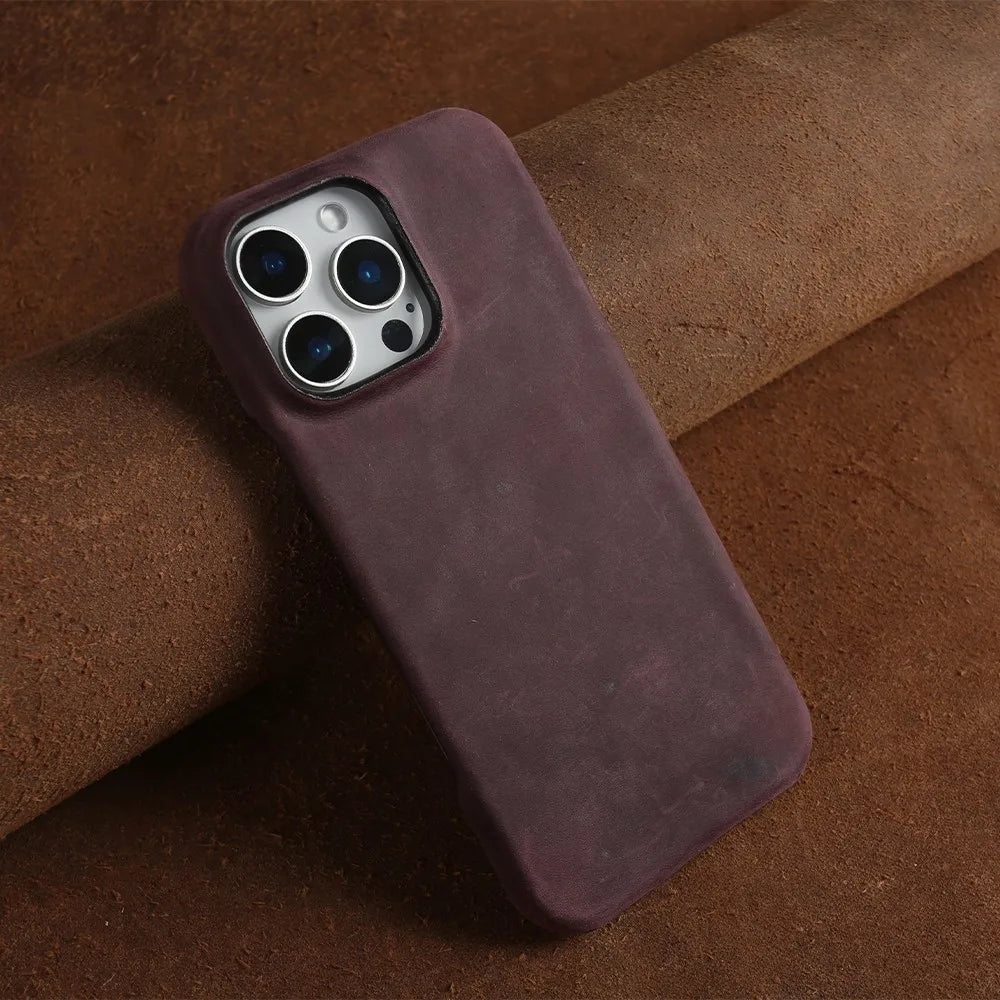 Classic Durable Crazy House Pattern Genuine Leather Phone Case For Iphone