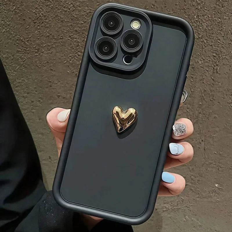 Cute Luxury 3D Golden Heart Soft Protective Phone Case For iPhone
