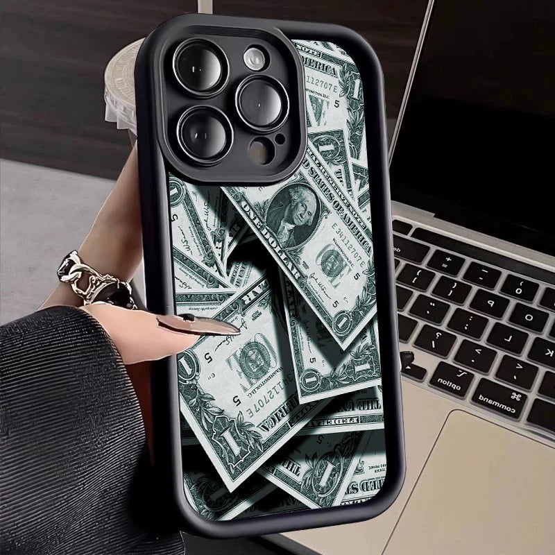 Pink Dollars Full-Coverage Banknote Design Silicone Phone Case For iPhone