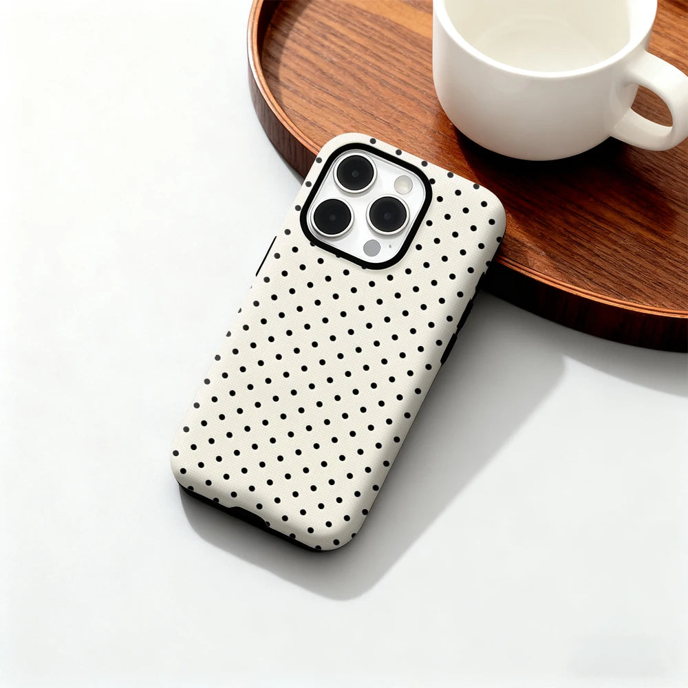 Classic Black Polka Dots Cream Phone Case For Luxury Double Layer Back Cover