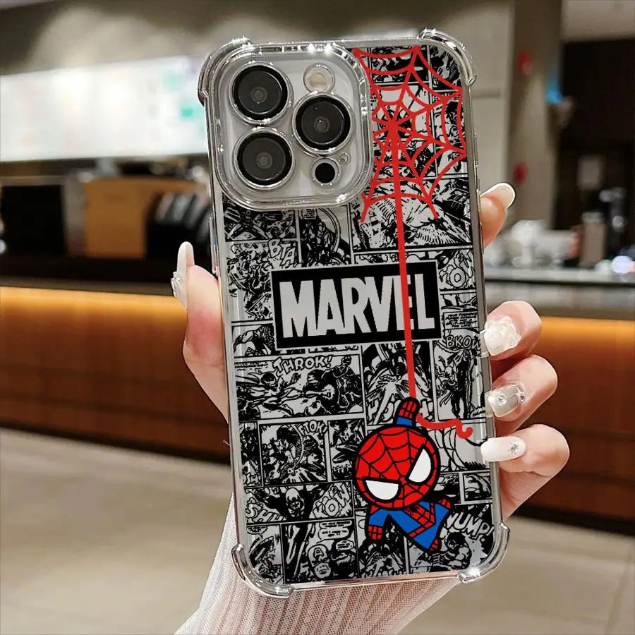 Clear Marvel Spiderman Phone Case For iPhone – Cartoon Design