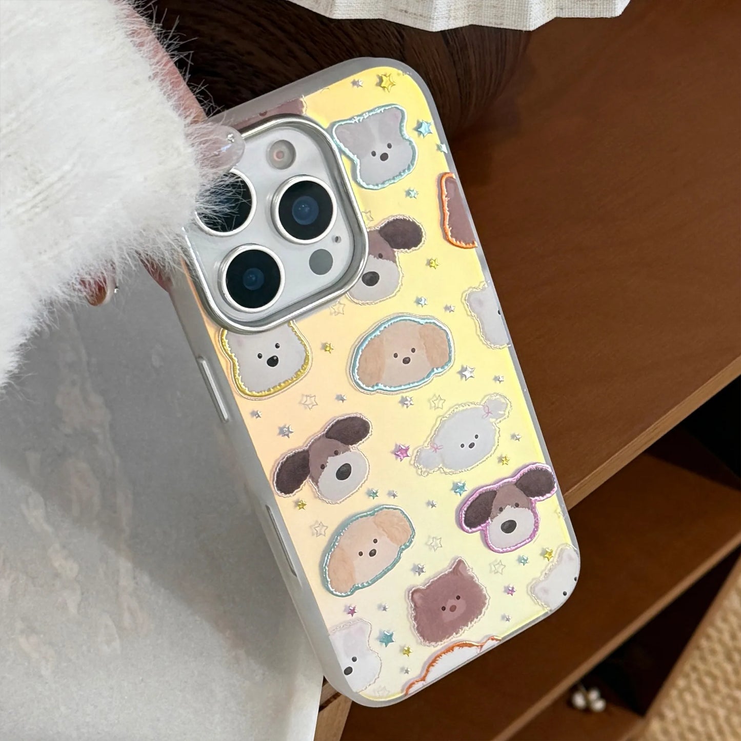 Korean Cartoon Puppy Stars Laser Plating Phone Case For iPhone