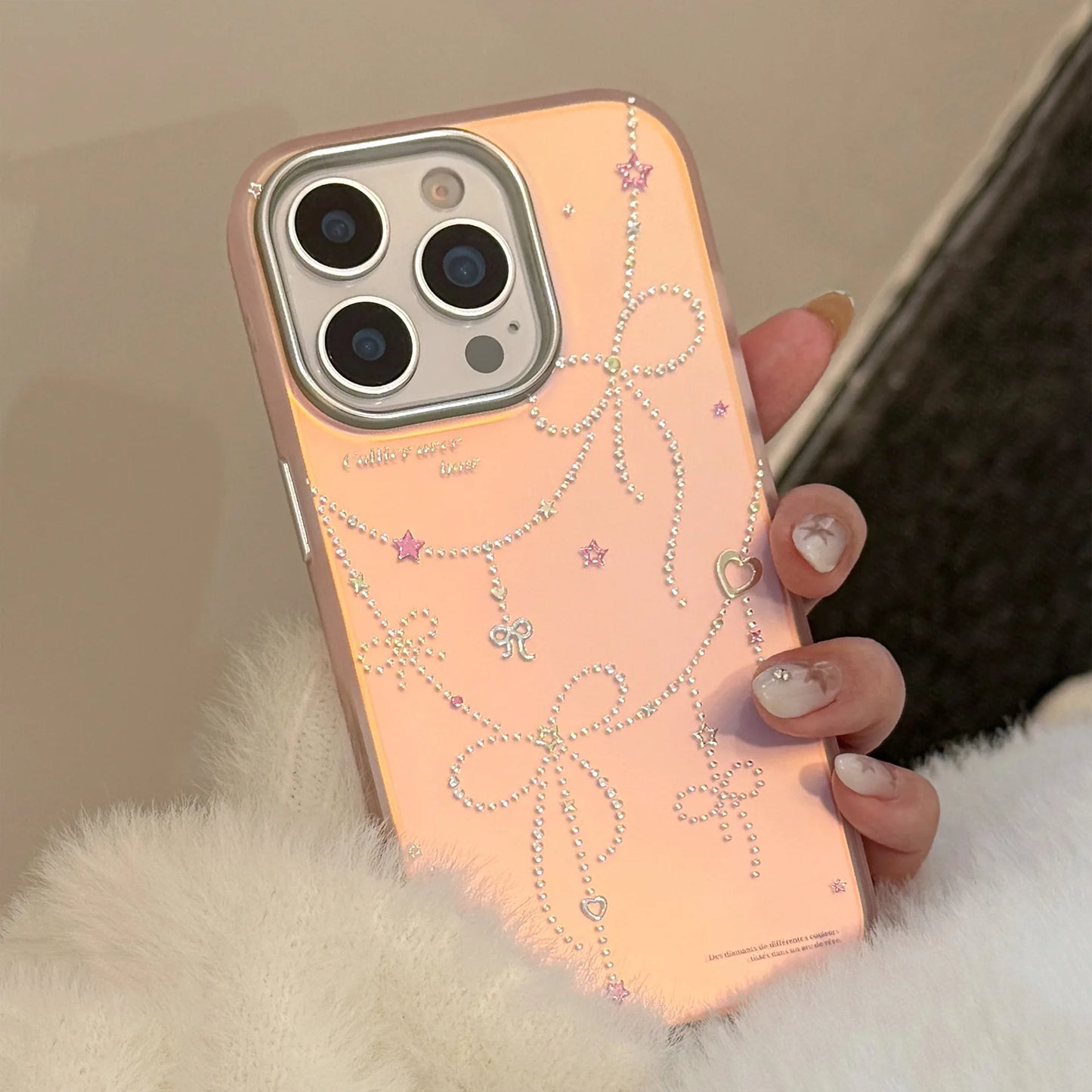 Korean Cartoon Gilding Stars Bowknot Laser Phone Case For iPhone