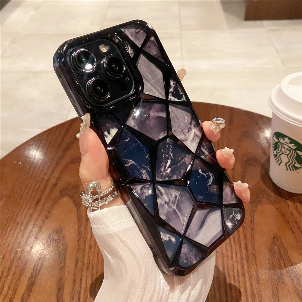 Plating Glitter Diamond Pattern Colorful Marble Phone Case For iPhone