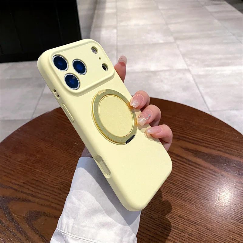 Luxury Liquid Silicone Solid Color Bracket Magnetic Phone Case For iPhone