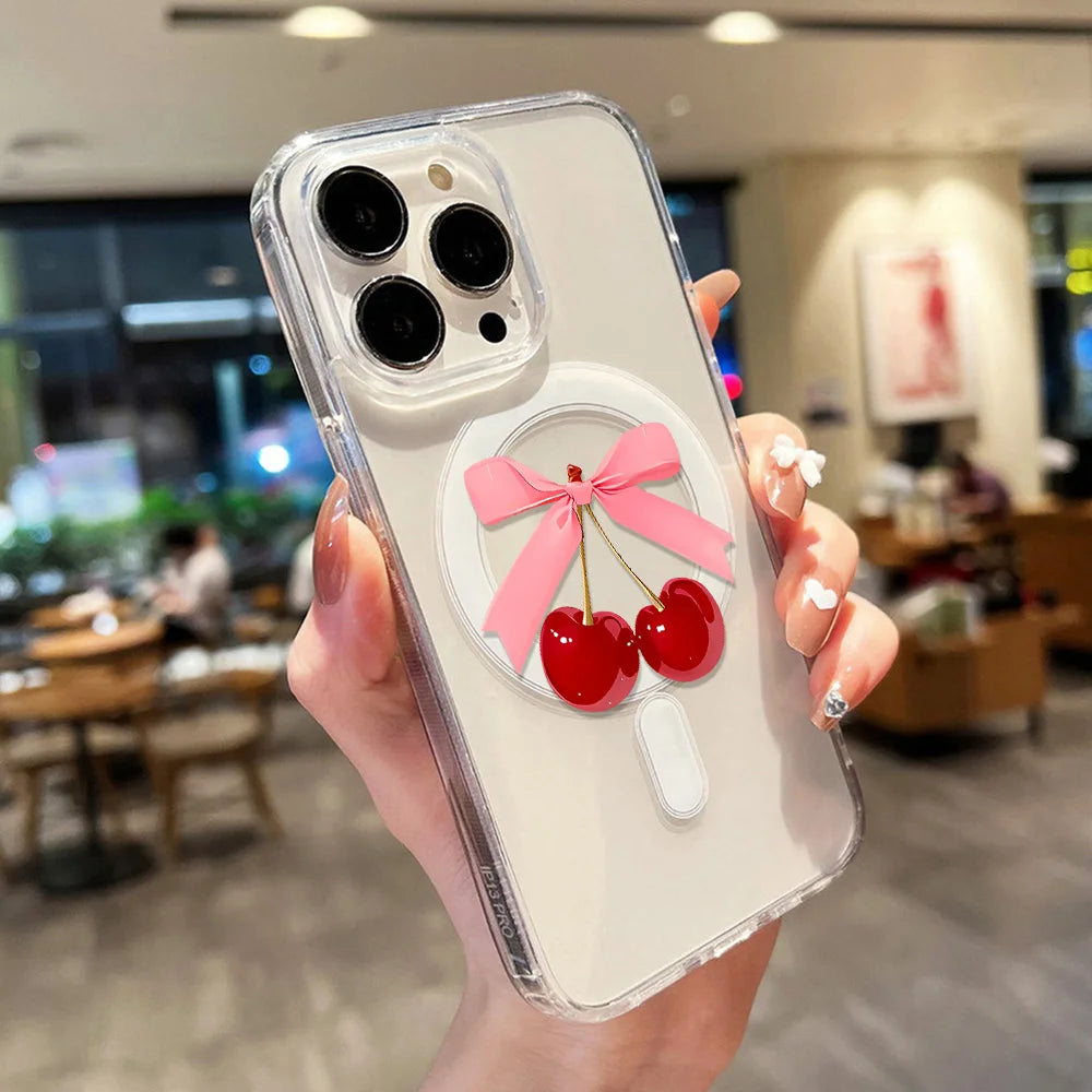 For Magsafe Wireless Charger Case For iPhone Air Cute Cherry Print Phone Cover