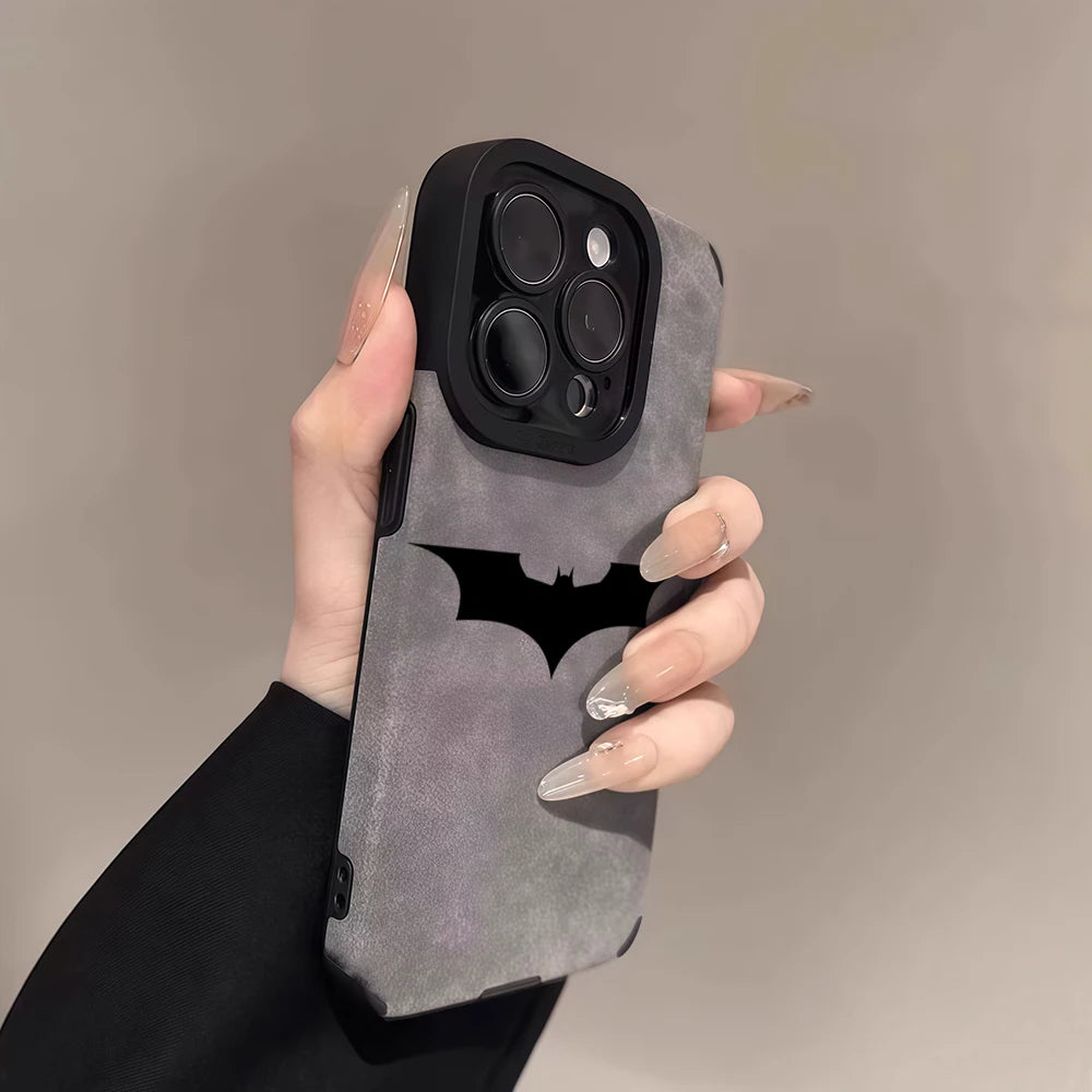 Luxury Leather Lambskin Shockproof Phone Case For iPhone Black Batman Classic