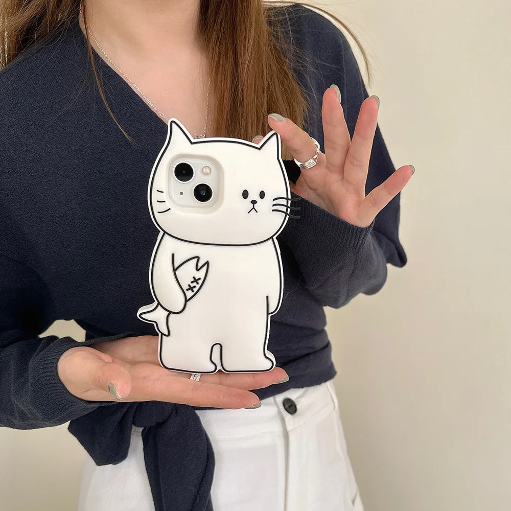 Japan Ins 3D Cartoon Bearded Cat Soft Silicone Case Shock Proof Cover For iPhone