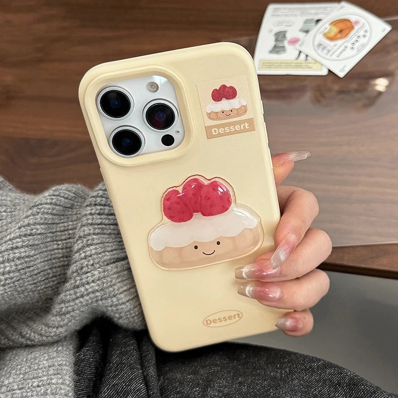 Cute Strawberry Cake Pattern Yellow Phone Case