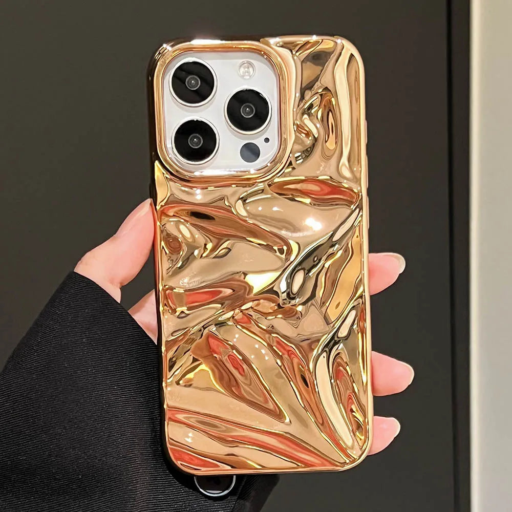 Luxury Electroplated Silver 3D Wrinkle Phone Case Purple Water Ripple Soft Cover