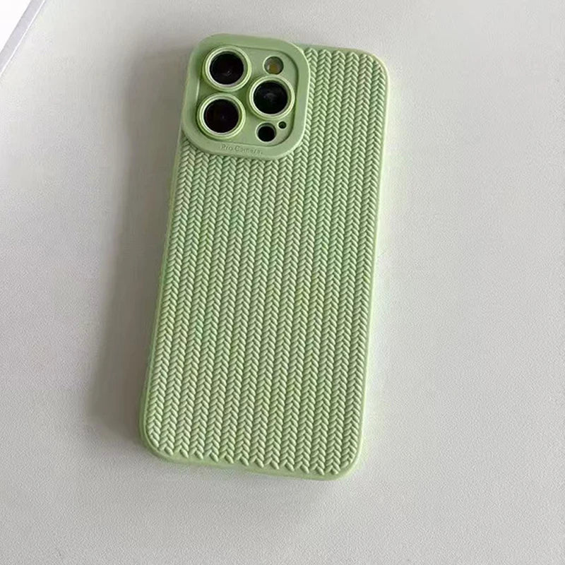 Woven Pattern Silicone Phone Case For iPhone Lens Protection Shockproof Soft Bumper Back Cover